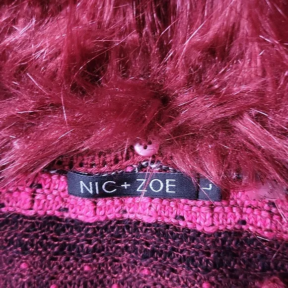 Nic+Zoe Chunky Snap Cardigan Faux Fur Collar Size Large - Picture 8 of 9